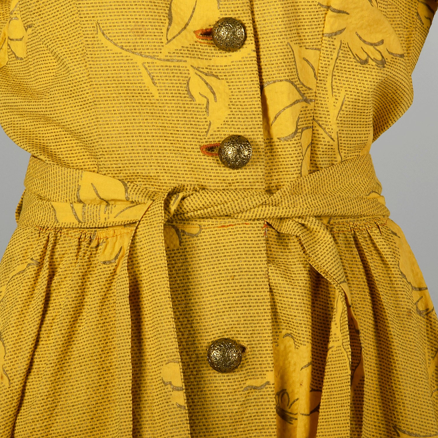 1950s Large Yellow Seersucker Day Dress