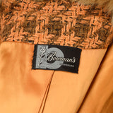 Large 1970s Coat Orange Brown Chunky Boucle Tweed Wool Real Fox Fur Winter