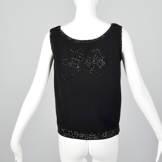 1960s Black Sleeveless Sweater with Beading