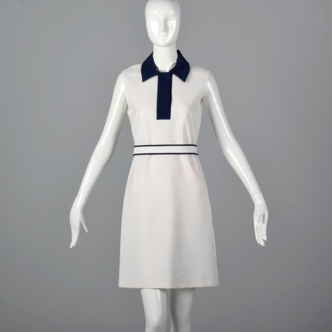 Deadstock Prada White Shift Dress with Navy Trim