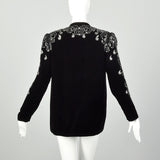 Medium 1980s Black Velvet Jacket Silver Sequin Evening Coat