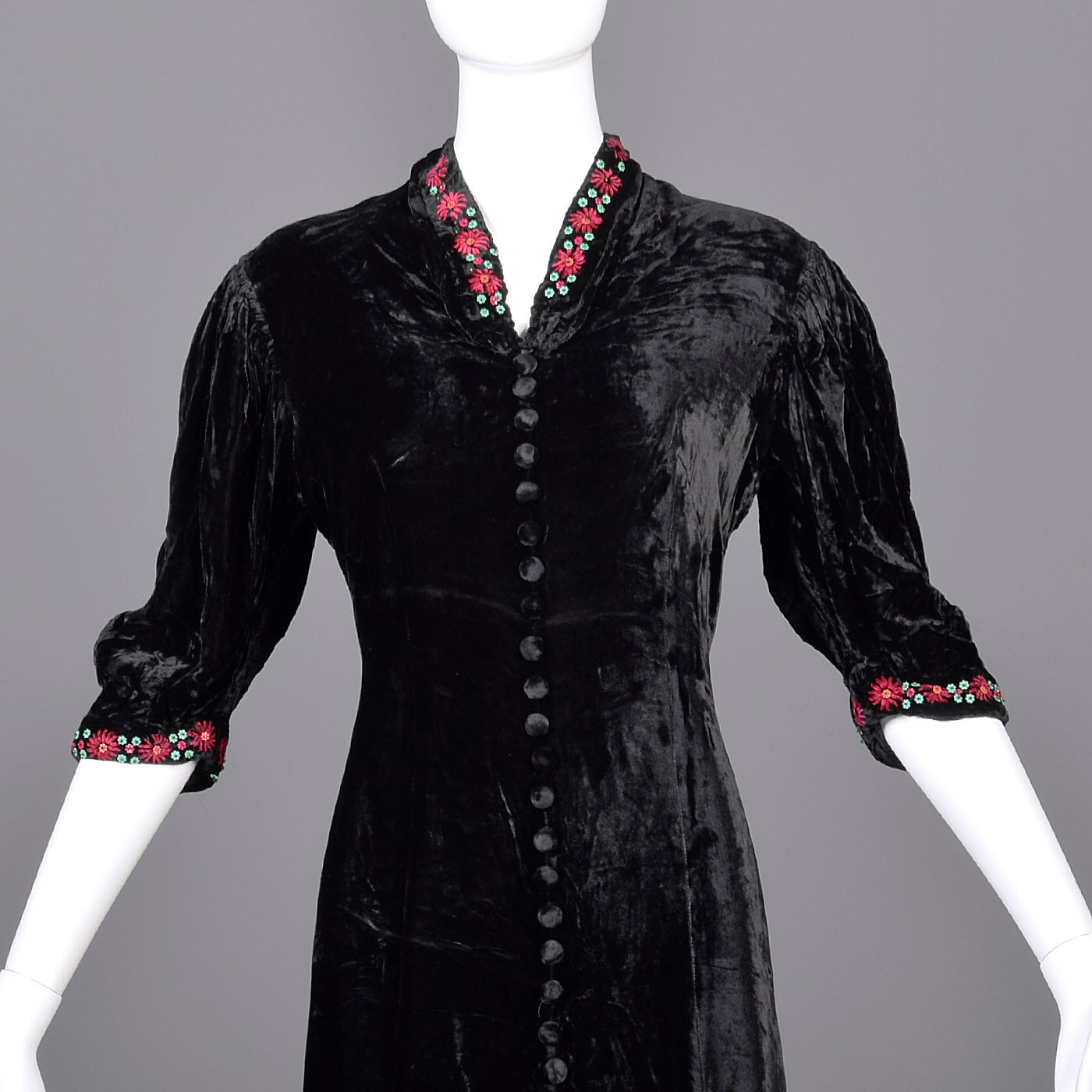1930s Velvet Dress with Beading and Embroidery Trim