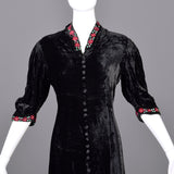 1930s Velvet Dress with Beading and Embroidery Trim