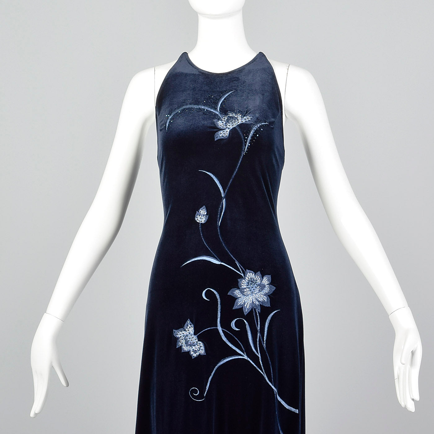 1990s Blue Velvet Evening Dress 1990s Blue Velvet Evening Dress