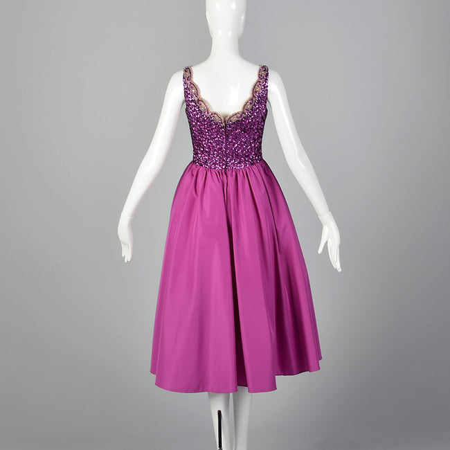 Small 1980s Fuchsia Dress with Sequined Bodice