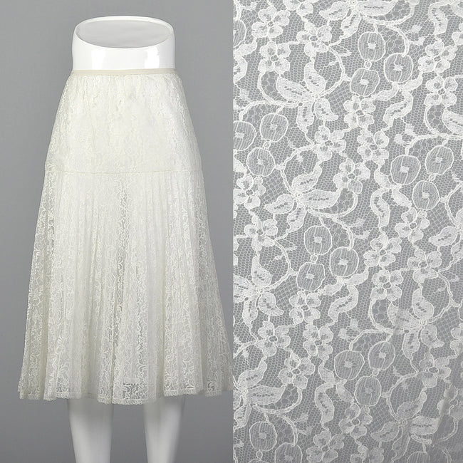 1950s White Half Slip with Sheer Lace Overlay