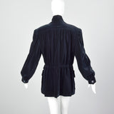 XL Escada 1980s Navy Blue Velvet Parka Coat