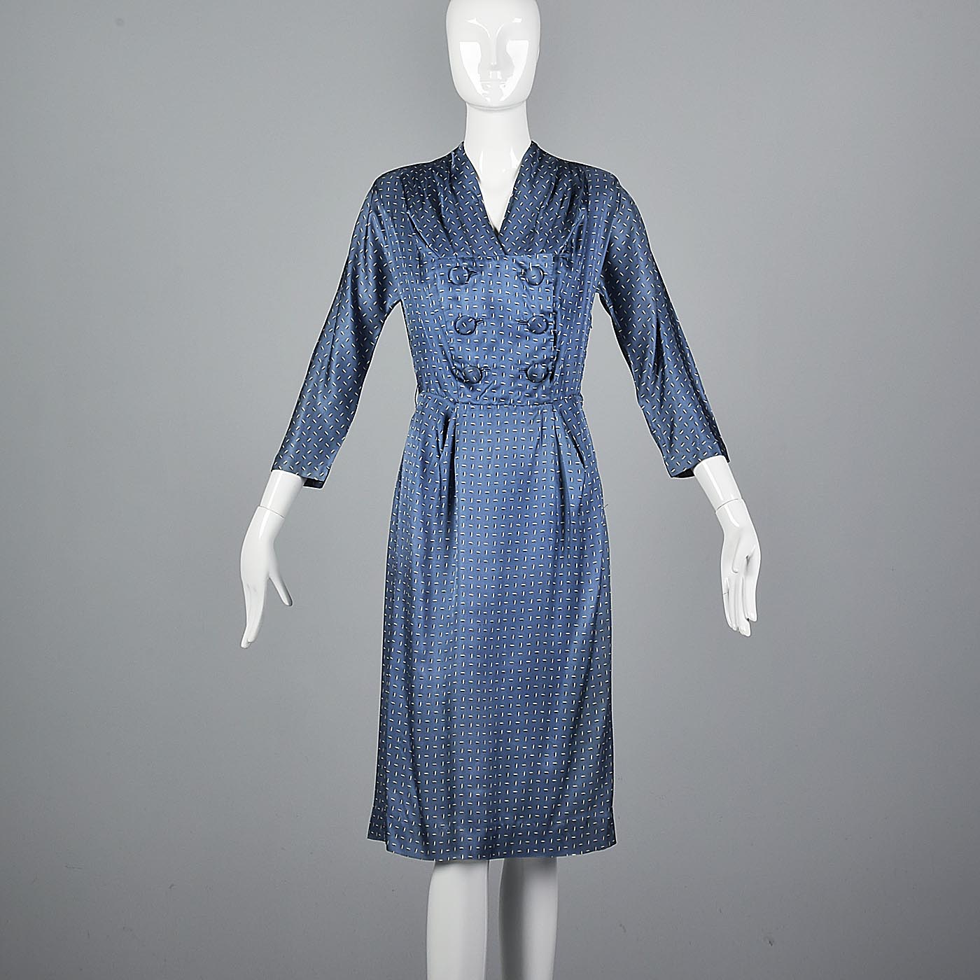 1950s Blue Silk Dress with Hourglass Shape