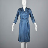 1950s Blue Silk Dress with Hourglass Shape