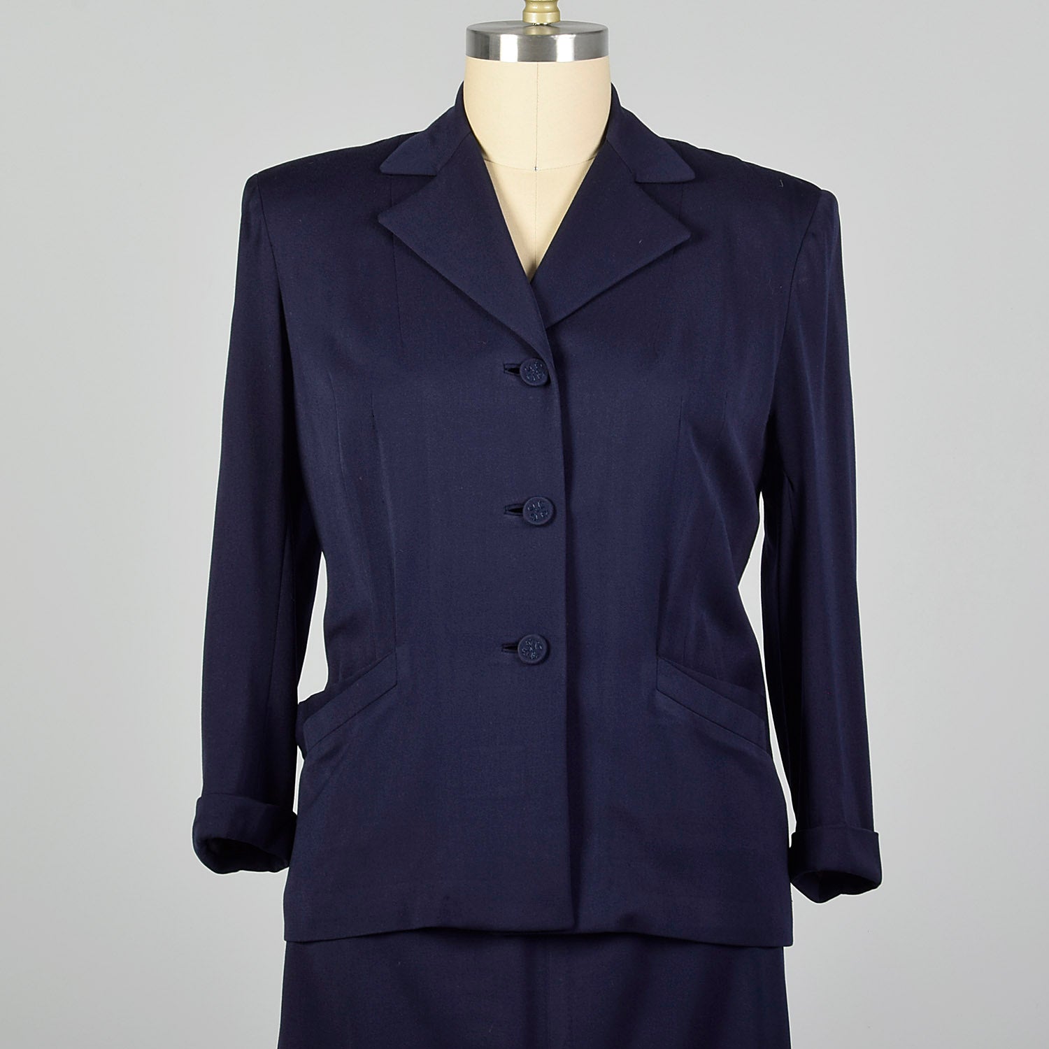 XXL 1950s Navy Gabardine Skirt Suit