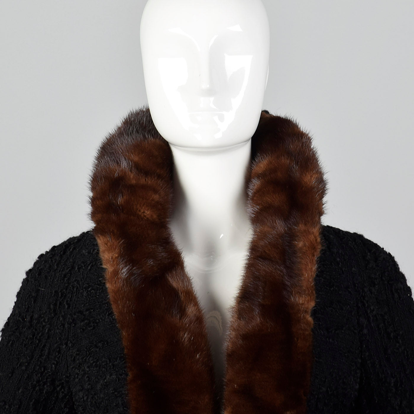 1950s Black Boucle Wool Coat with Mink Trim