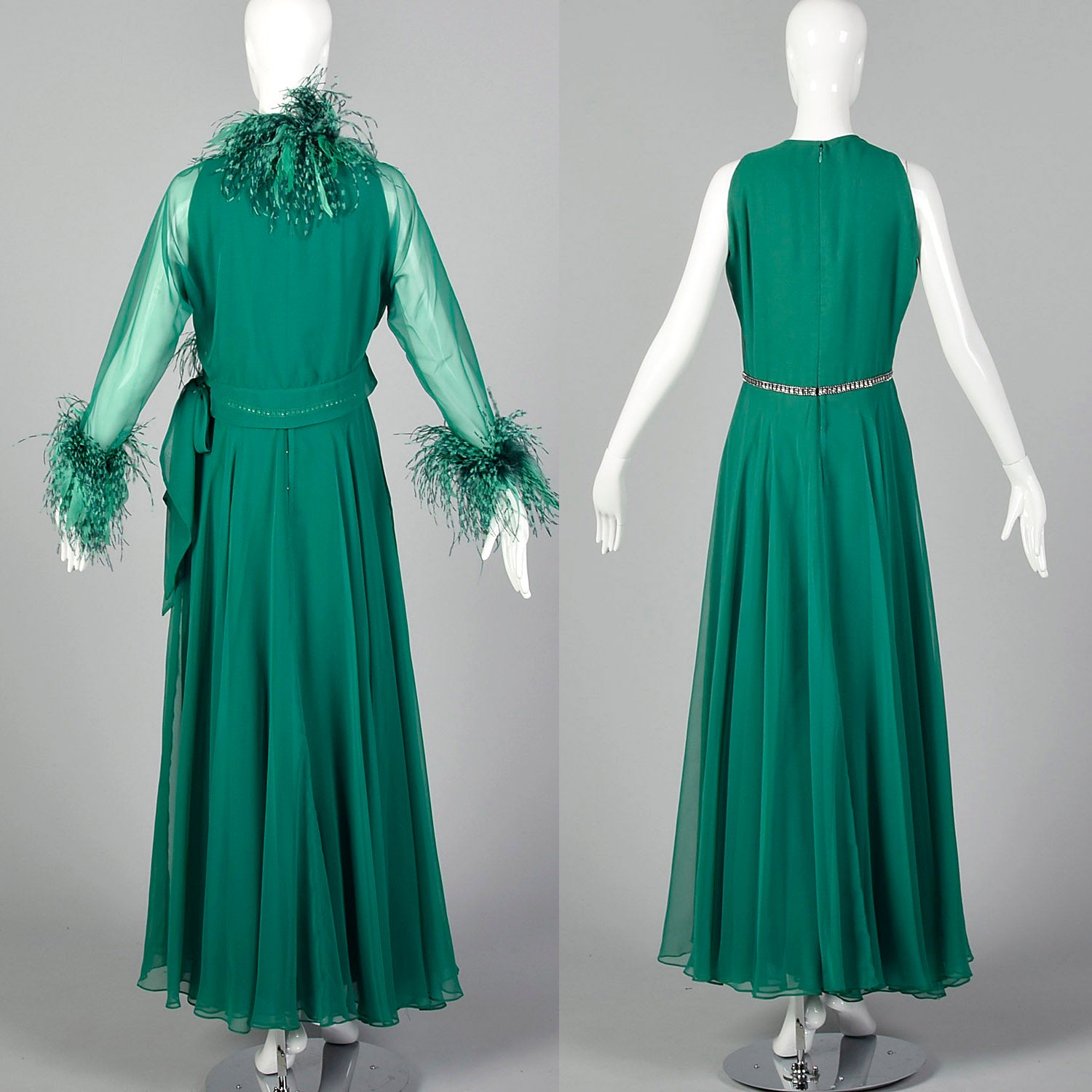Medium Adele Simpson Elizabeth Arden 1970s Feather Gown and Jacket
