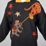 1980s Escada Novelty Dog and Cat Friends Sweater