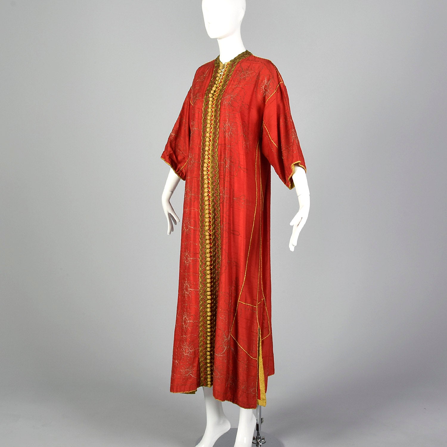 1970s Red Silk Dupioni Kaftan