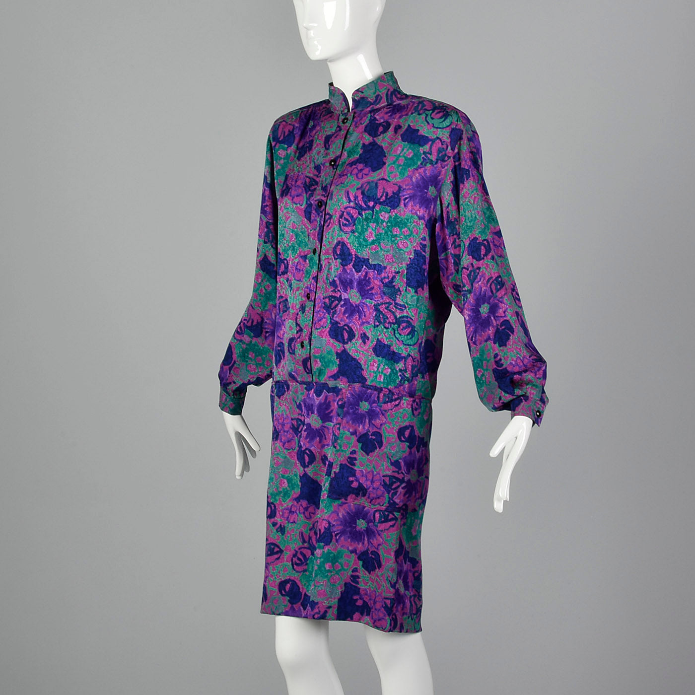 1980s Emanuel Ungaro Purple Floral Print Dress