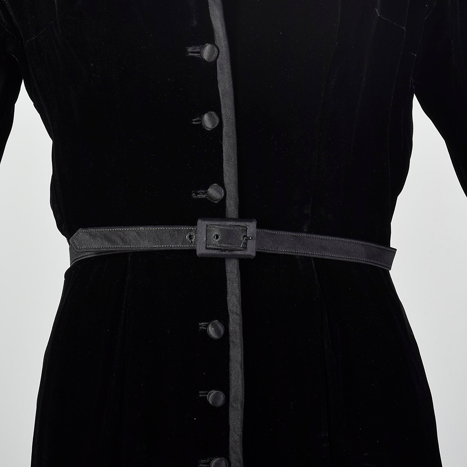 1950s Medium Mollie Parnis Dress Black Velvet Evening Gown Silk Satin Long Sleeve