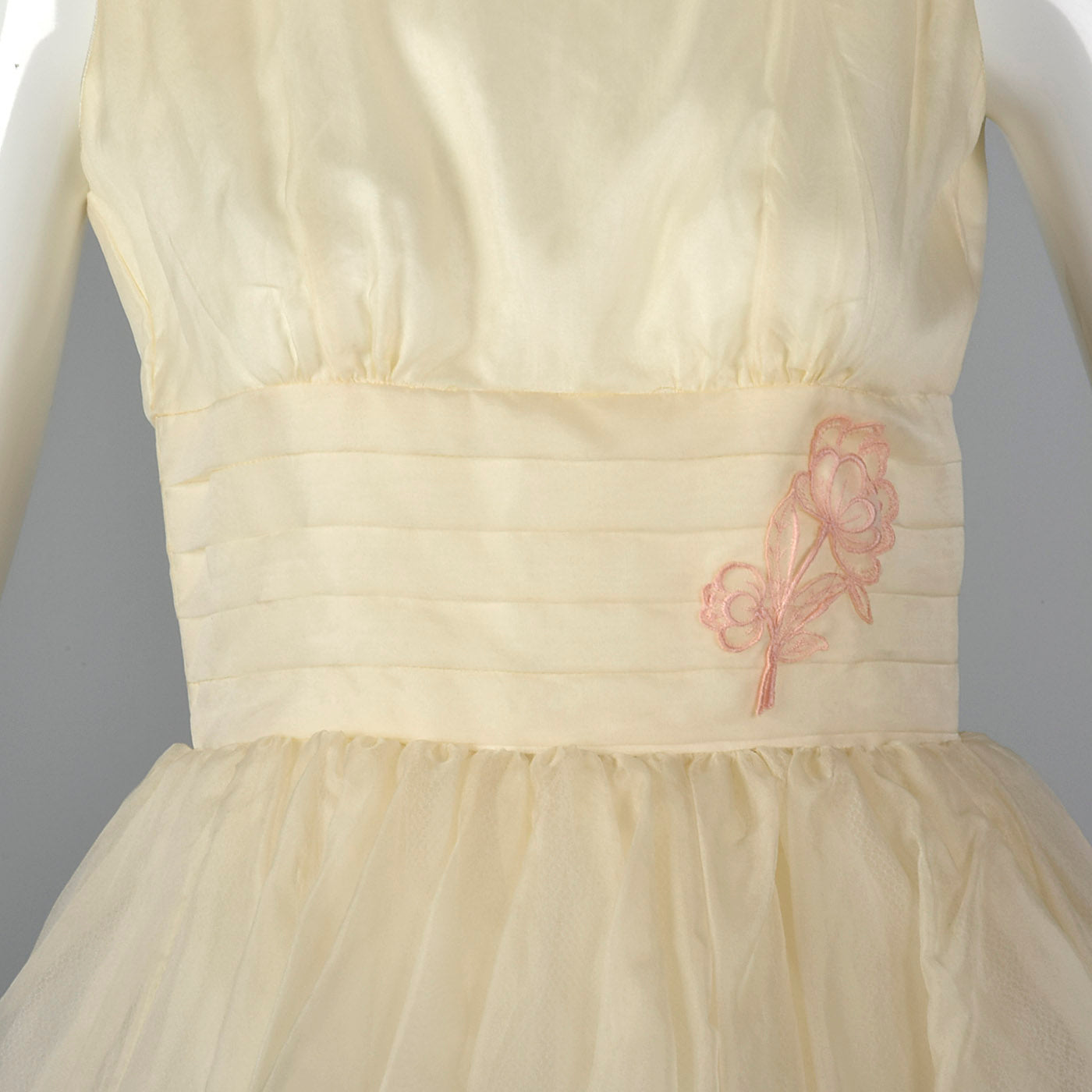 1950s Organza Wedding Dress with Pink Applique