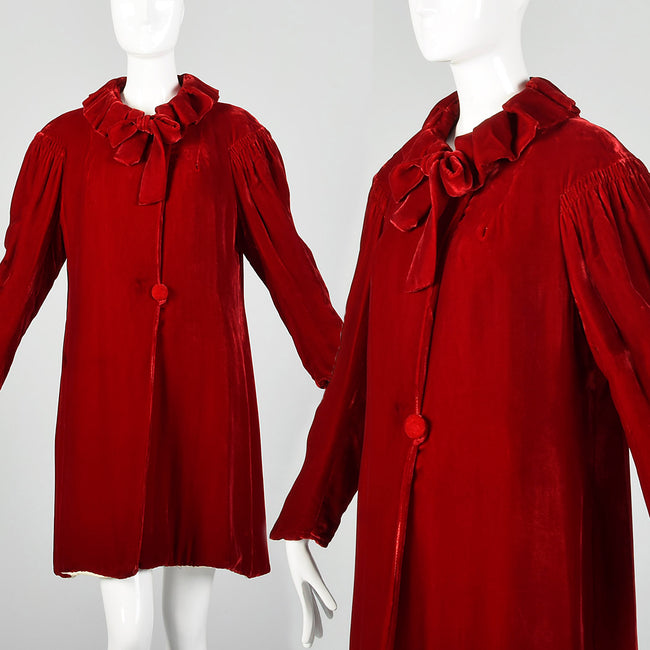 Small 1940s Red Silk Velvet Coat