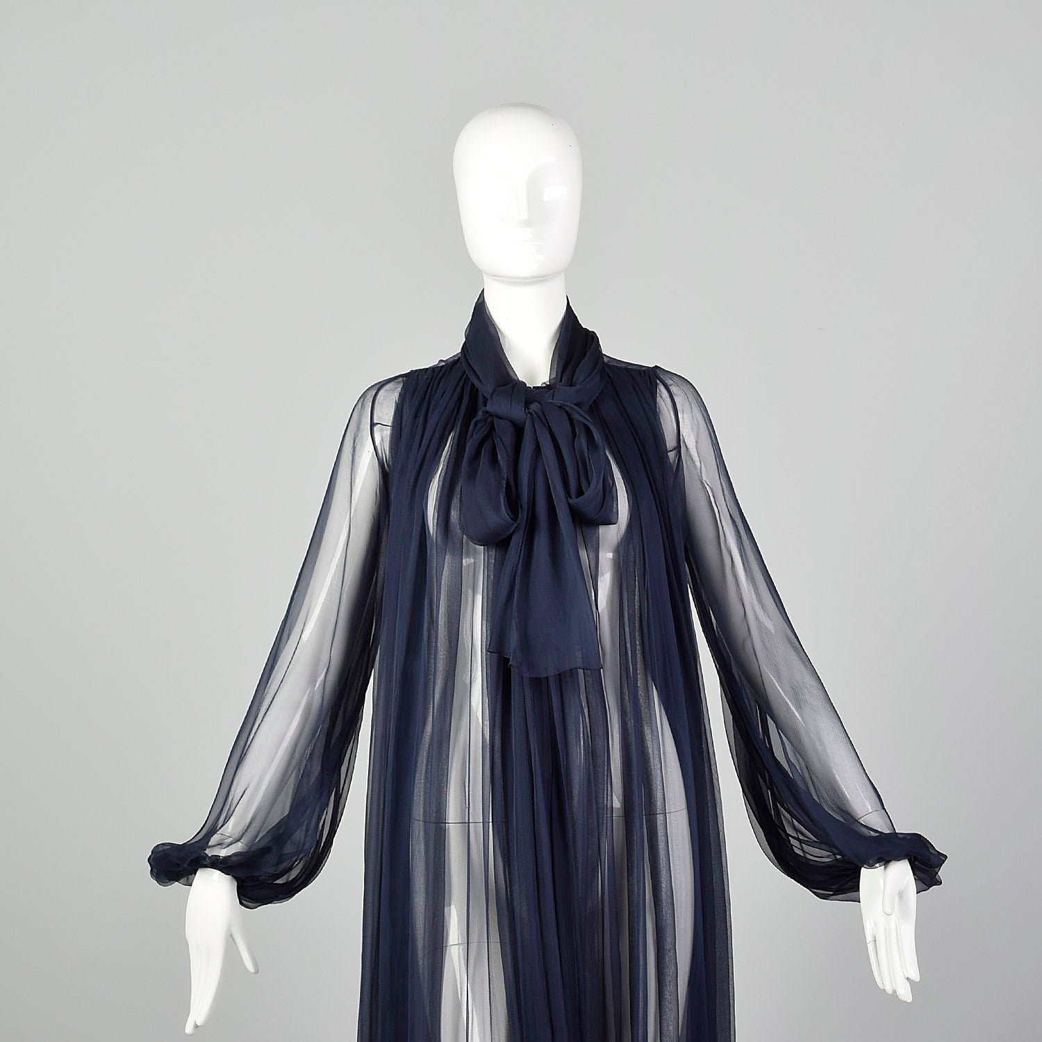 1970s Elegant Silk Chiffon Coat in Navy Blue