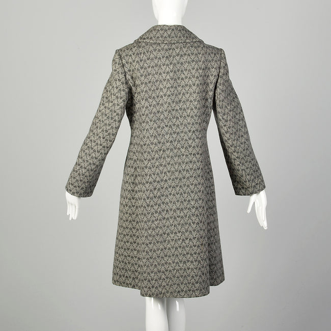 Small 1960s Coat Mod Gray Tweed Herringbone Double Breasted Winter Outerwear