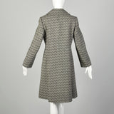 Small 1960s Coat Mod Gray Tweed Herringbone Double Breasted Winter Outerwear