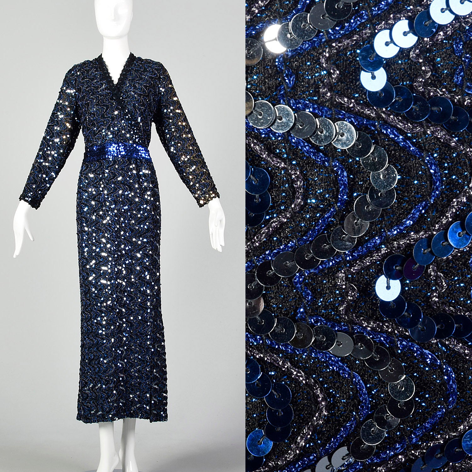 XL-XXL Lilli Diamond 1970s Blue Sequin Long Dress