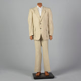 45L 1970s Mens Two Piece Suit Two Button Tan Texture Weave