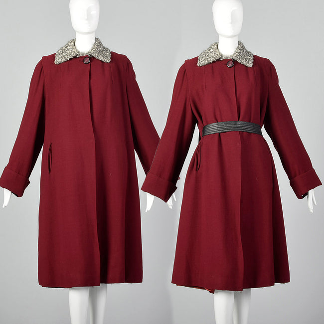 XL 1940s Burgundy Swing Coat