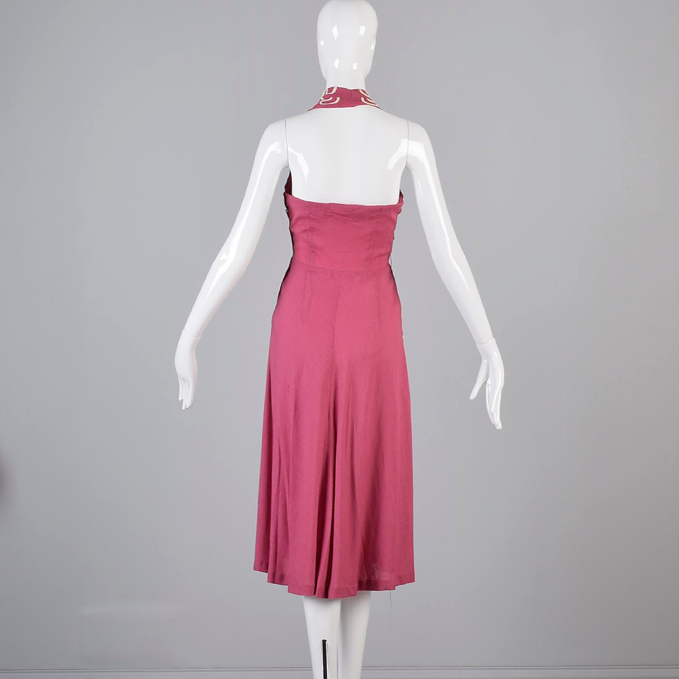 1940s Pink Linen Halter Dress with Soutache Trim