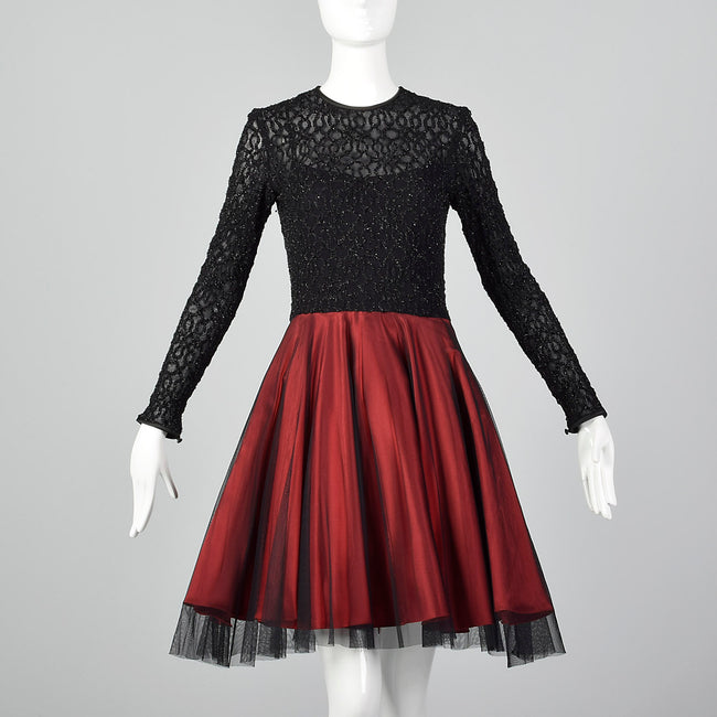 1990s Red and Black Cocktail Dress