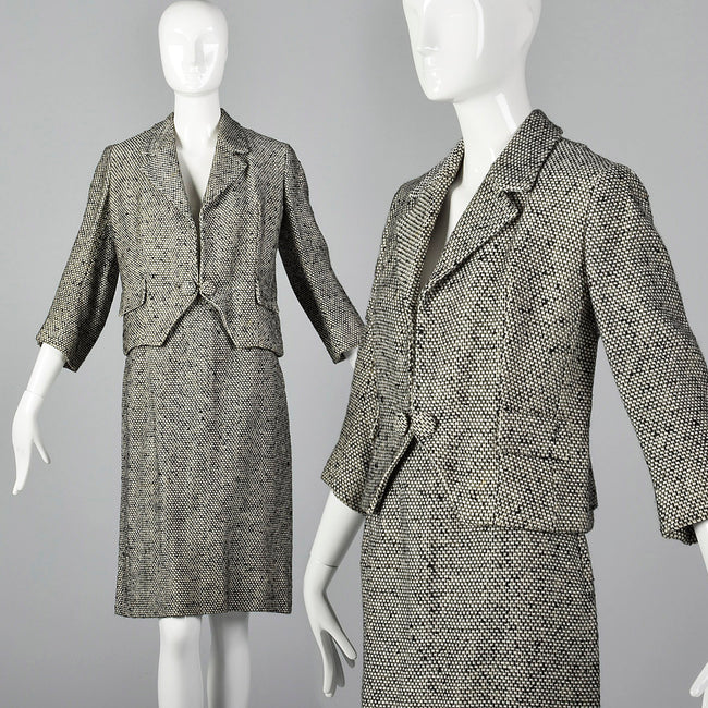 1960s Black and White Tweed Skirt Suit
