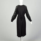 XL 1930s Dress Black Devore Velvet Sleeves Art Deco Long Sleeve LBD