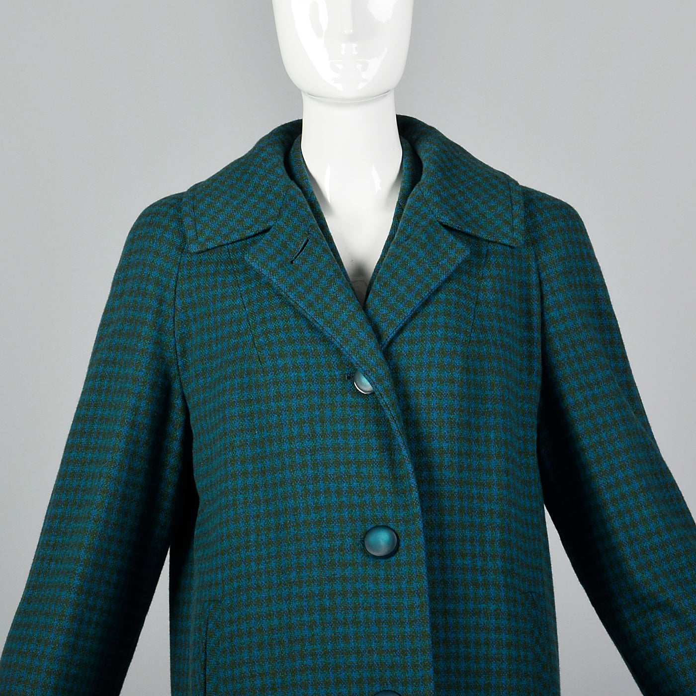 1960s Three Piece Skirt Suit with Matching Winter Coat in Green & Blue Wool