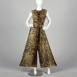 Medium 1960s Leopard Jumpsuit Rayon Velvet Palazzo Sexy Loungewear