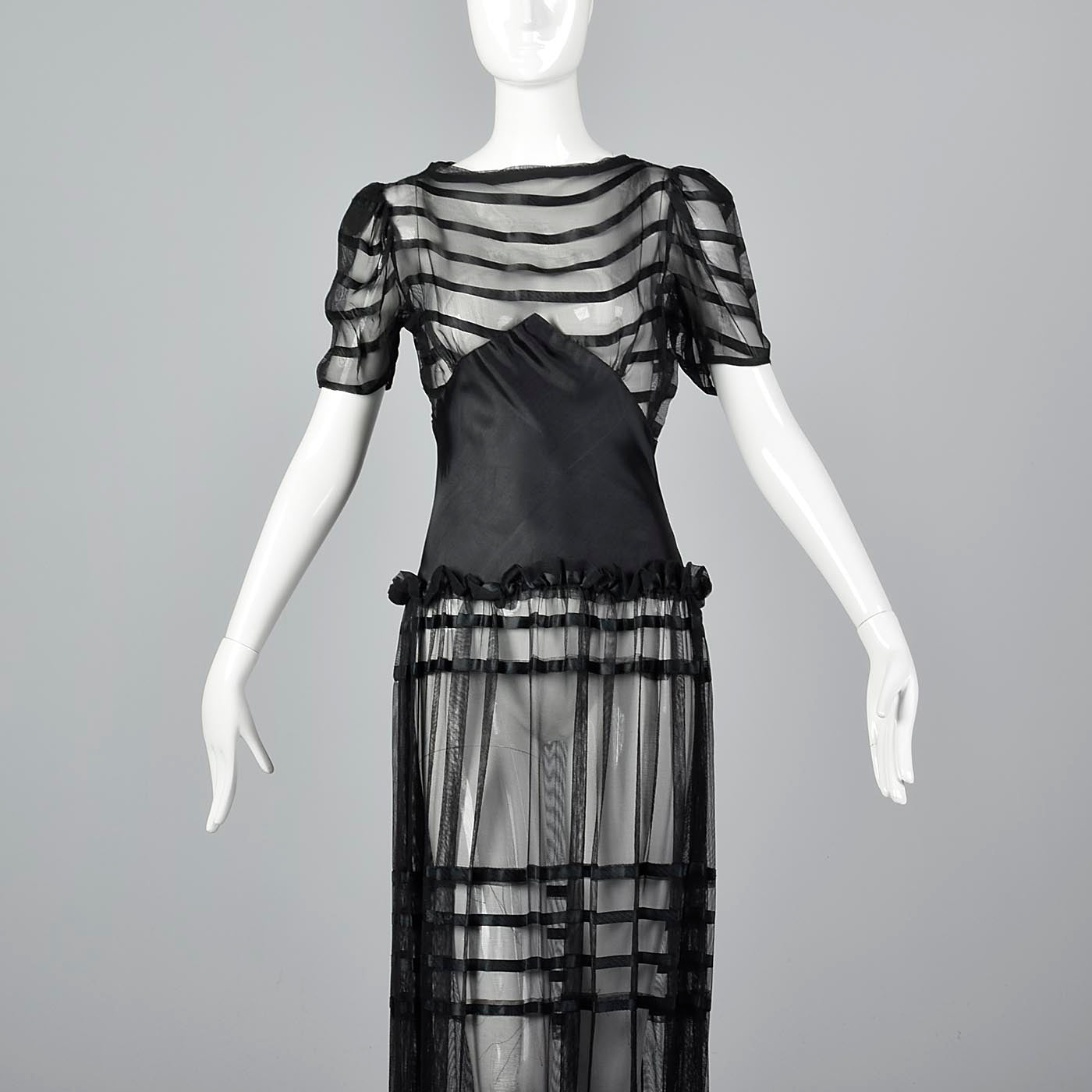 1930s Sheer Black Mesh Dress