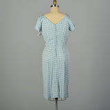 Small 1960s Blue and White Lurex Floral Print Knit Dress
