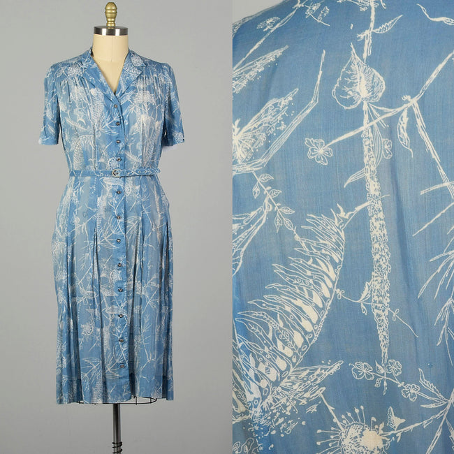 XXL 1950s Day Dress Semi-Sheer Casual Lightweight Volup Novelty Print