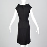 1950s Classic Black Dress with Rolled Collar