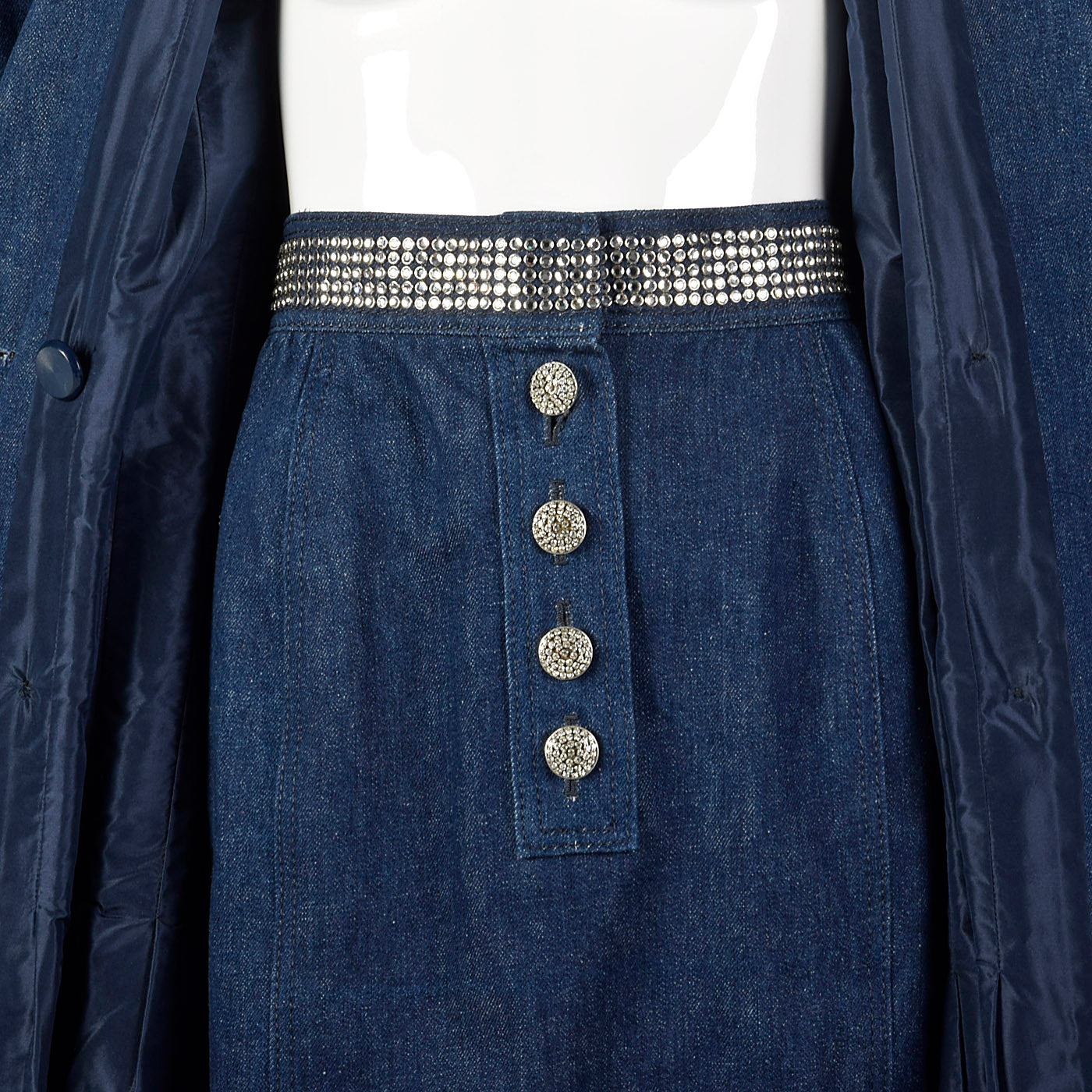 1980s Galanos Denim Set with Rhinestone Detail
