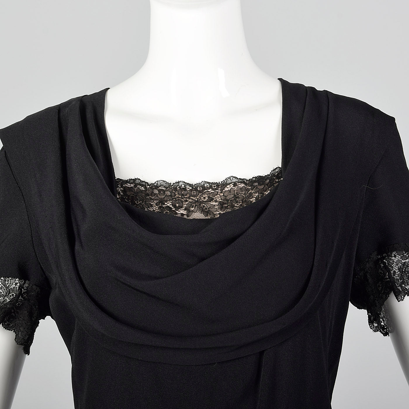 1940s Black Peplum Dress with Lace Collar and Cuffs