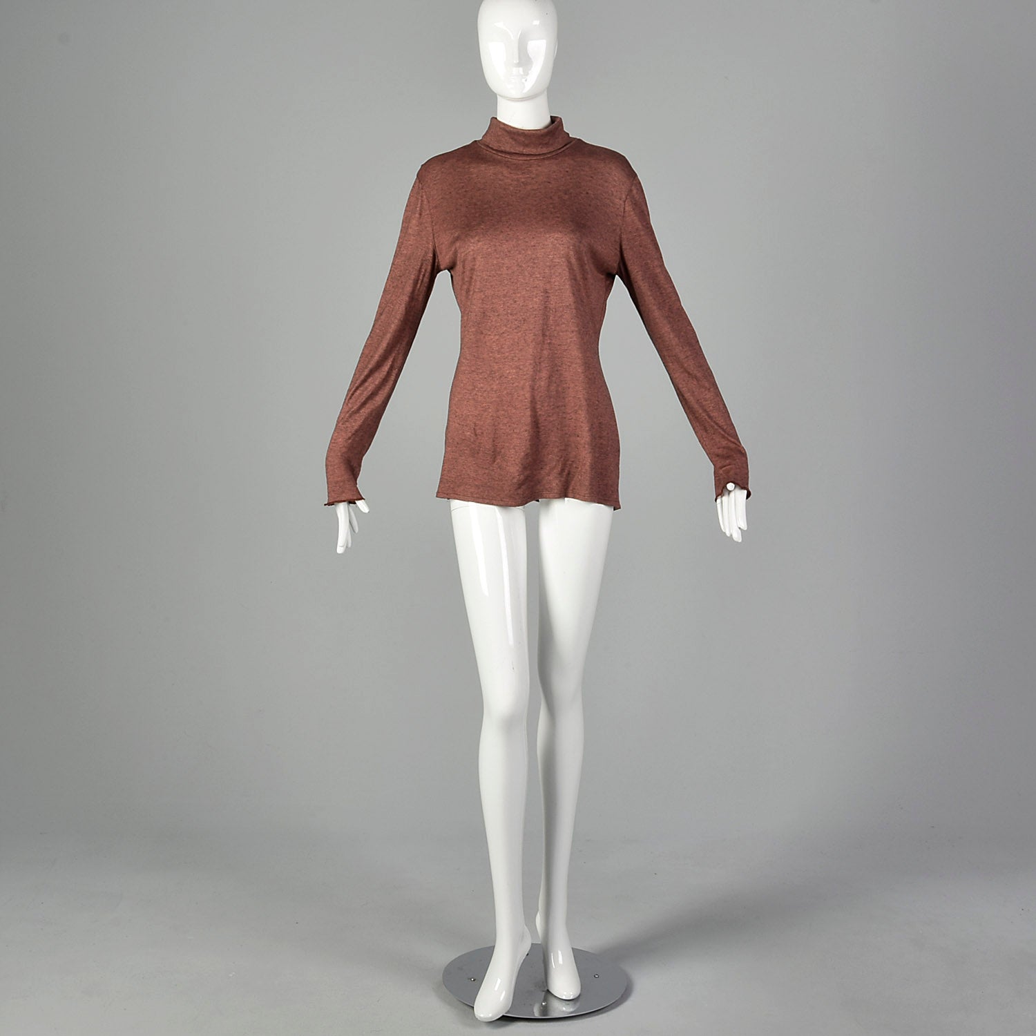 Rodier 1990s Lightweight Heathered Chestnut Wool Turtleneck