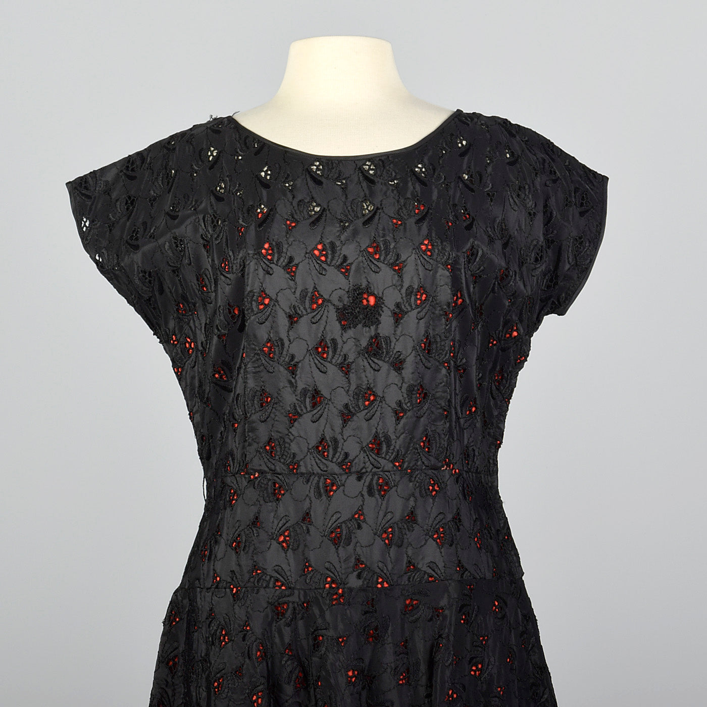 1950s Black Eyelet Dress with Red Lining