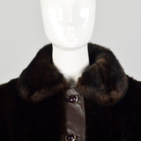 XS 1970s Convertible Brown Faux Fur Coat Leather Bolero Jacket