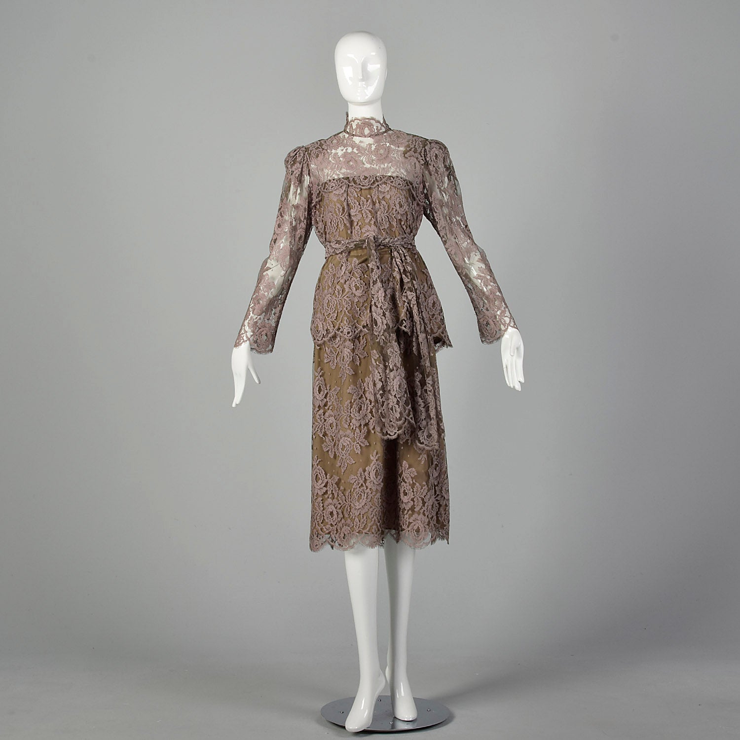 Large Becky Bisoulis 1980s Mauve Lace Skirt Set
