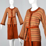 1960s Pierre Cardin Bohemian Separates Leather Skirt & Cardigan Sweater
