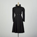 Small 1940s Princess Coat Persian Lamb Convertible Collar Black Wool