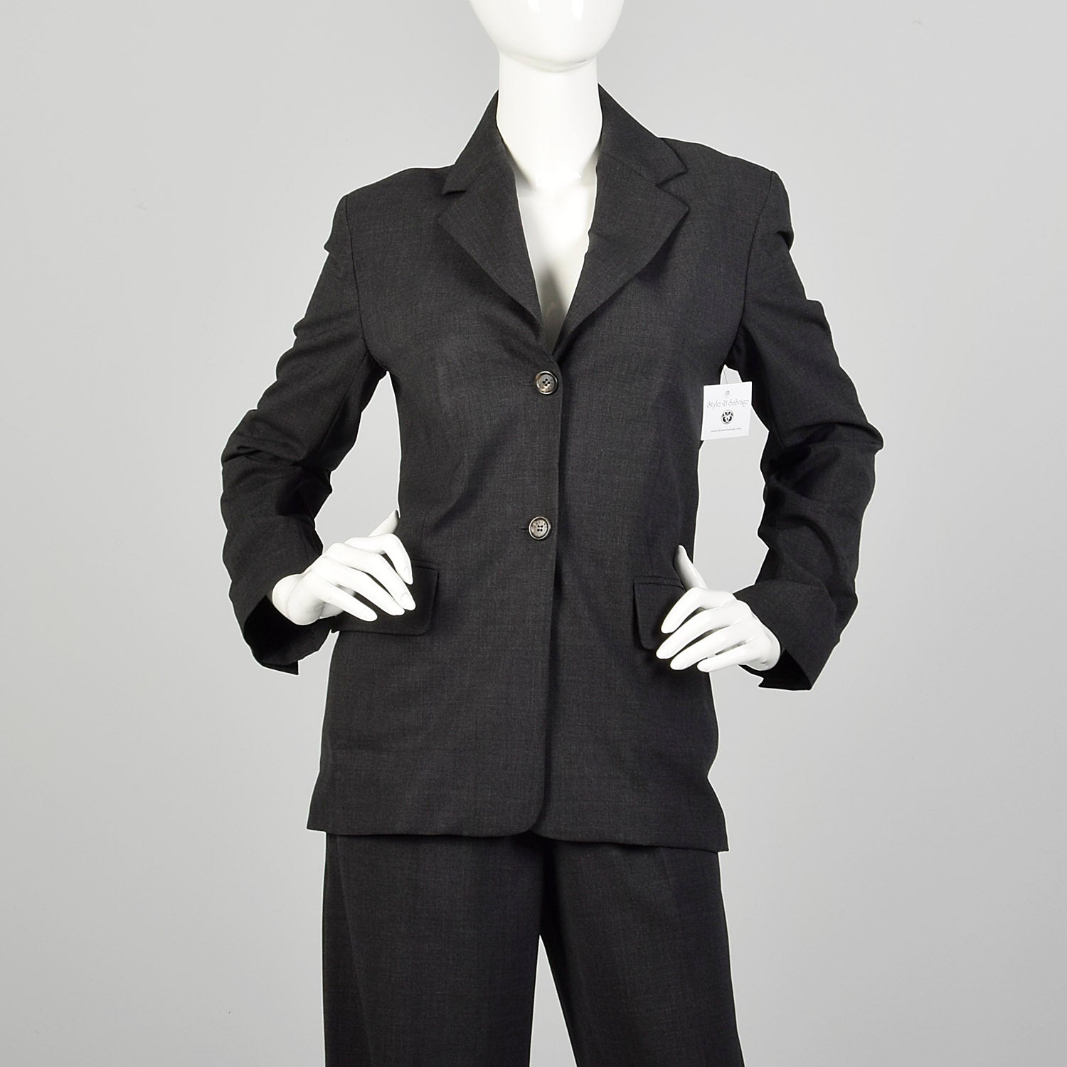 Small 1990s Celine Pant Suit Charcoal Gray Business Wear To Work Extra Long Pants