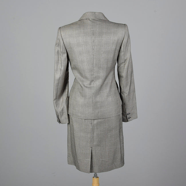 1990s Richard Tyler Black & White Plaid Skirt Suit