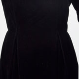 1970s Richilene Black Velvet Evening Dress with Lace Trim