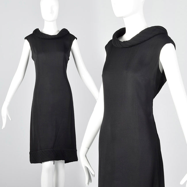 1950s Classic Black Dress with Rolled Collar